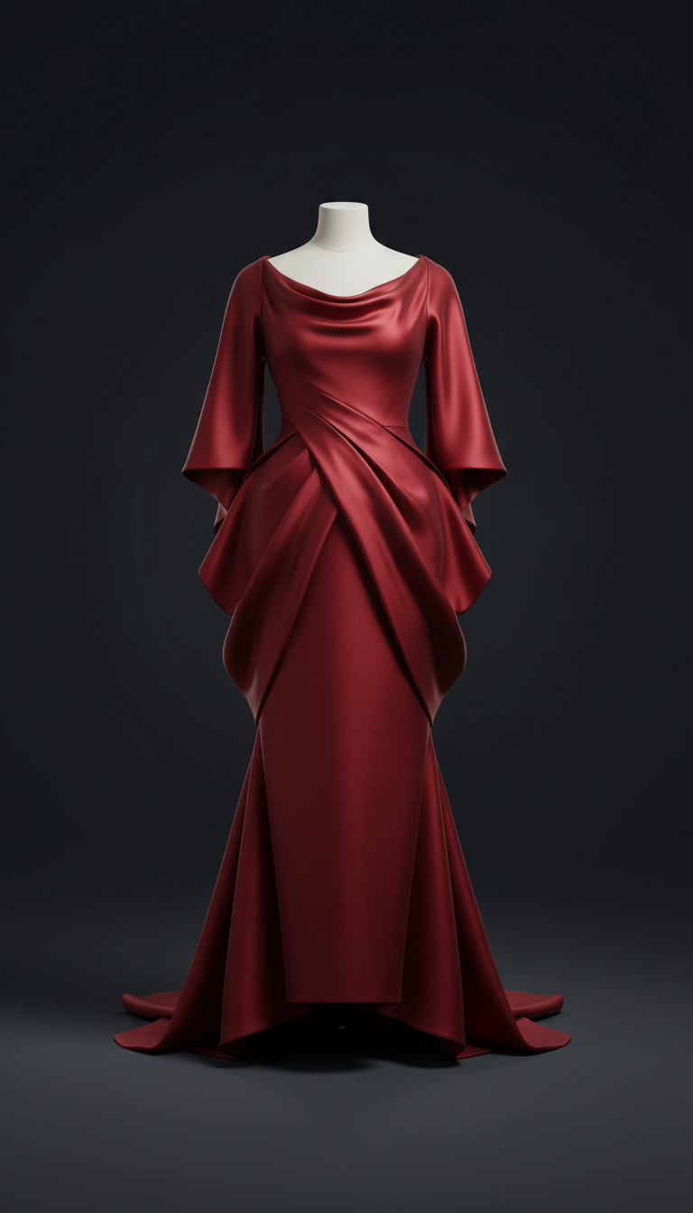 Sculptural Silk Evening Dress in Edition Red