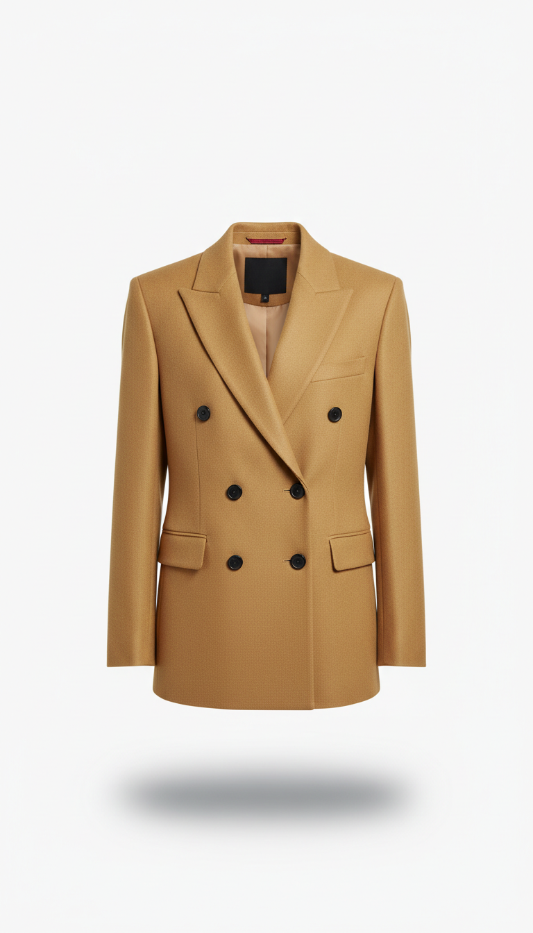 Wool-Blend Double-Breasted Blazer in Gold Sand
